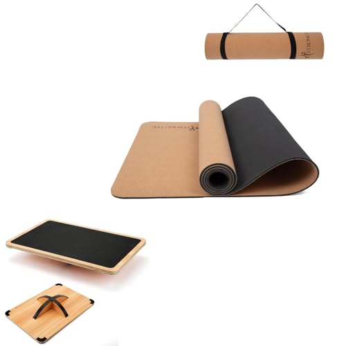 strongtek 360° balance board & cork yoga mat – pro core & flexibility training set