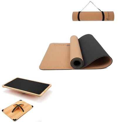 strongtek 360° balance board & cork yoga mat – pro core & flexibility training set