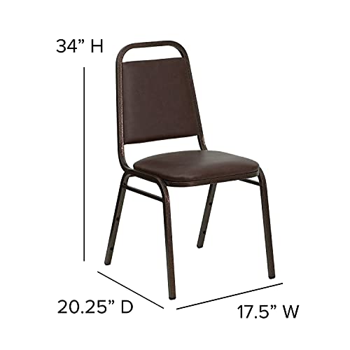 EMMA + OLIVER Brown Vinyl Trapezoidal Back Stacking Banquet Chair - color: Brown Vinyl/Copper Vein Frame