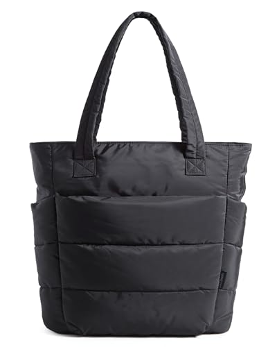 BAGSMART Puffy Tote Bag for Women, Lightweight Work Tote Handbag - color: Dark Black, size: Standard