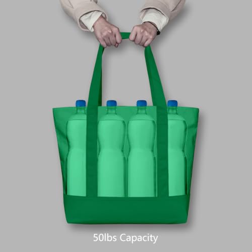 TOPDesign 1-Pack Canvas Tote Bag with an External Pocket, Reusable Grocery Shopping Bag, Top Zipper Closure, Daily Essentials (Green) - color: Green