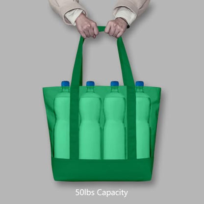 TOPDesign 1-Pack Canvas Tote Bag with an External Pocket, Reusable Grocery Shopping Bag, Top Zipper Closure, Daily Essentials (Green) - color: Green
