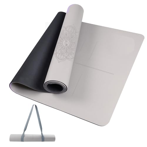 U&M Professional Non Slip PU Yoga Mat with Carrying Strap & Alignment Line, 72"x27" Extra Wide 0.2" Thick Exercise Mat for Home Gym | Sweatproof High Density | Anti-tear | Textured Surface | Natural Rubber Bottom Workout Mat for Women & Men Yoga Pilates F