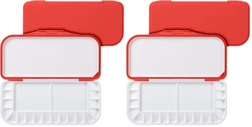Mr. Pen- Airtight Watercolor Palette with Lid, 18 Wells & 2 Mixing Areas (Pack of 2) - color: Red, size: 2 Pack