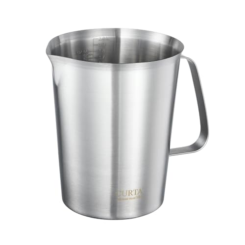 18/8 Stainless Steel Measuring Cup with Handle and Pour Spout, Heavy Duty Commercial Kitchen Measuring Pitcher for Restaurant, Bakery, Food Prep and Large Batch Cooking, 64 OZ (8 Cup, 2000 ML) - color: Flat Handle, size: 64 OZ (8 Cup, 2000 ML)