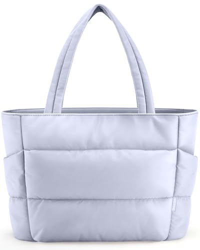HOTOR Puffer Tote Bag for Women, Multi-Pocket, Zippered - color: Purple Gray, size: 18.1" × 6.3" × 11.8"