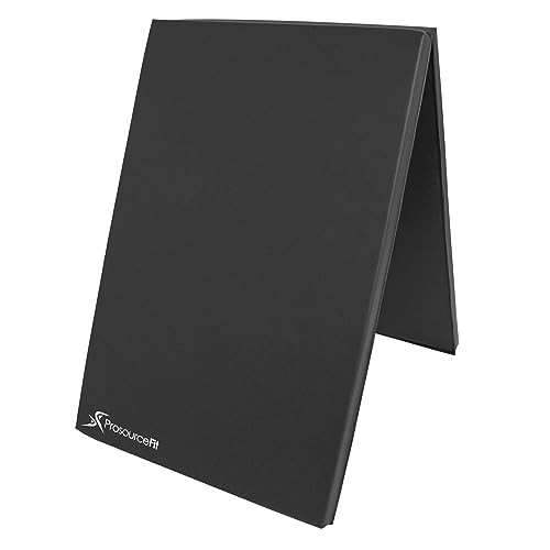 ProsourceFit Bi-Fold Folding Thick Exercise Mat 6’x2’ with Carrying Handles for MMA, Gymnastics Core Workouts - color: Black