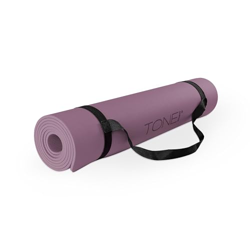 TONE Fitness Yoga Mat 1/4" Thick Non Slip Exercise & Pilates Mat for Home Workouts with Carrying Strap | Multiple Options - color: Purple, style: V Pattern