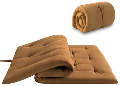 Mollydot Japanese Floor Futon Mattress Queen Size 60"x 80", Foldable Bed Mattress, Portable Tatami Mat Sleeping Pad, Folding Futon Cushion, Roll Up Floor Lounger for Guest Room Dormitory (Brown) - color: Brown, size: Queen(80"L x 60"W x 2.5"Th)