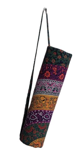 INDIAN CRAFT CASTLE ICC Yoga Mat Bag Carrier Full-Zip Exercise Yoga Mat Carry Bag for Women Men with Multi-Functional Storage Pockets and Adjustable Shoulder Strap 26X6 Inches - style: Purple 6 Flower