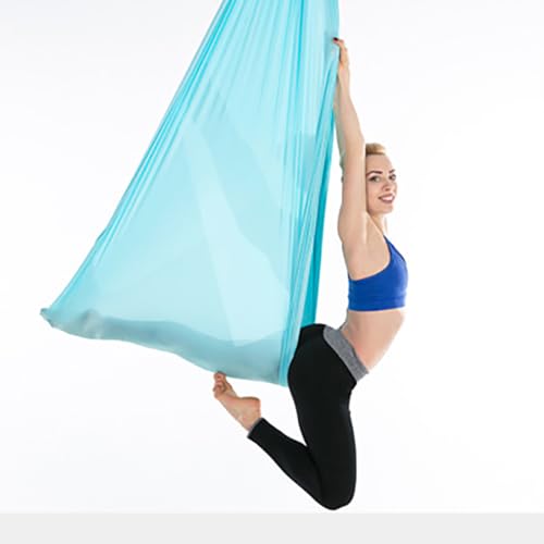 Aerial Yoga Hammock L:5M W:2.8M 5.5 Yards Aerial Pilates Silk Yoga Swing Set with 2000 Ibs Load Include Daisy Chain, Pose Guide - color: Lake Blue