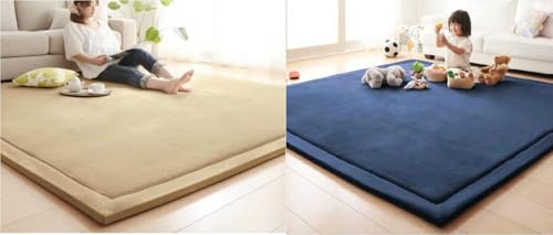 V-mix Handmade Weaving Plush Foam Play Mat for Baby, Toddler, Children - Yoga & Exercise Mat, Cushy-Soft & Thick Hypoallergenic, Non-Toxic, Reversible - color: Deep Blue, size: 4'11" x 6'7" (Rectangular)