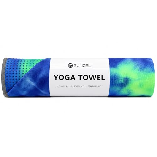 Eunzel Non Slip Hot Yoga Mat Towel with Grip Dots, 72" x 24" - color: Green & Blue, size: 72" x 24"