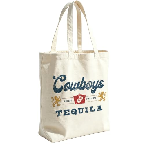 VICBOU Western Cow Skull Canvas Tote Bag for Women Girls, Cowgirl Shoulder Bag with Pocket for Beach Shopping Work - color: Cowboys