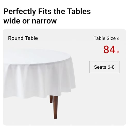 Auros 10-Pack White Plastic Tablecloths, 84" Round Disposable Table Covers | Waterproof, Spill-Proof & Throw Away Table Cloth, Easy Cleanup for Party, Birthday, Wedding, Graduation, Picnic, DIY, White - color: Pure White, size: 84" Round