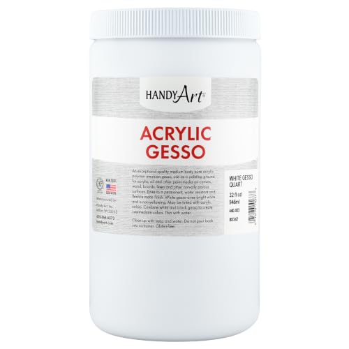 Handy Art Acrylic Gesso, 32 oz, White, Primer for Canvas, Wood, & Artist Painting Surfaces, Enhances Acrylic Paint Adhesion, Low Viscosity, Thick Coverage, Certified Safe & AP Non-Toxic, Made in USA - color: White Gesso, size: 32 Fl Oz (Pack of 1)