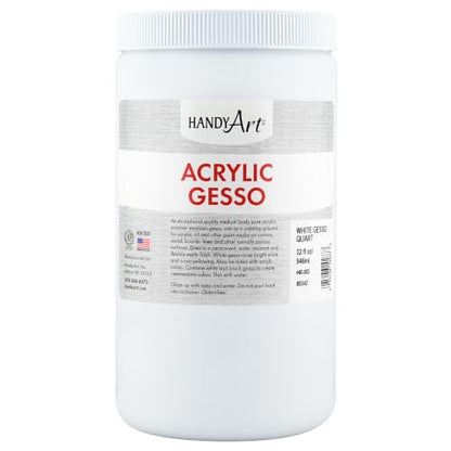 Handy Art Acrylic Gesso, 32 oz, White, Primer for Canvas, Wood, & Artist Painting Surfaces, Enhances Acrylic Paint Adhesion, Low Viscosity, Thick Coverage, Certified Safe & AP Non-Toxic, Made in USA - color: White Gesso, size: 32 Fl Oz (Pack of 1)