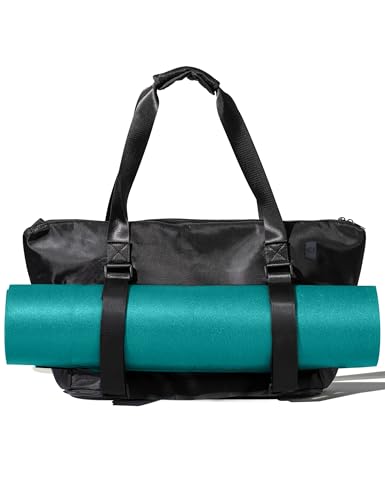 Yoga Mat Carrier: Extendable, Built-In Mat Straps & Laptop Pocket. Carry All Yoga Gym Work Accessories. Large Yoga Gym Tote Bag for Women & Men - color: Black