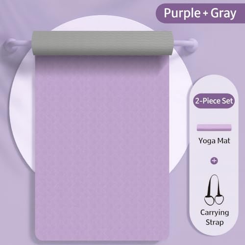 Premium TPE Yoga Mat 6mm Info Swipe – Eco-Friendly Non-Slip, Odor-Free, Lightweight & Durable | SGS Tested, REACH Compliant, GRS Certified | 72"x24" with Carrying Strap - color: Purple