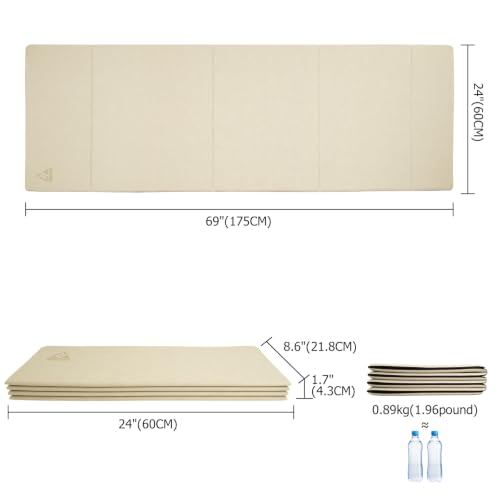 IwIeIaIrI Foldable POE Non Slip Yoga Pilates Mat– 1/4" (6mm) Thick | Foldable Lightweight with Carry Strap, Portable for Home Workout, Pilates, Travel & Gym Mat - color: Beige