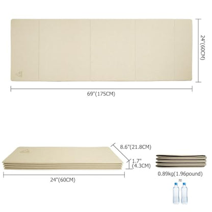 IwIeIaIrI Foldable POE Non Slip Yoga Pilates Mat– 1/4" (6mm) Thick | Foldable Lightweight with Carry Strap, Portable for Home Workout, Pilates, Travel & Gym Mat - color: Beige
