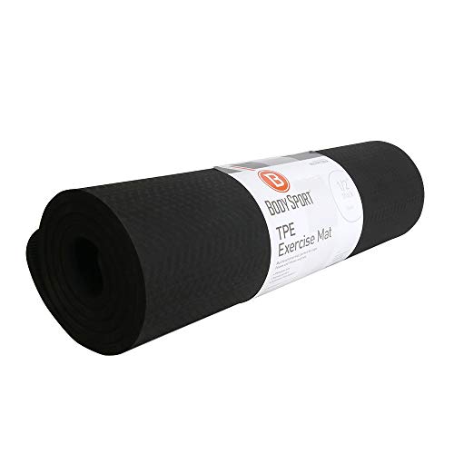 BodySport TPE Exercise Mat for Men and Women – Workout Mat – Perfect for Gyms and Fitness Training – ½ in. Thick, Black - size: 72 in. x 24 in. X 1/2 in.