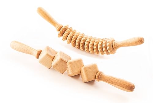 Tuuli Wooden Massage Roller - Maderotherapy Wooden Massage Stick for Removing Fat Dimples, Relaxing Muscles, Self-Care - Wood Roller Massager for Body, Back, Legs, Thighs, Waist - Natural Beechwood