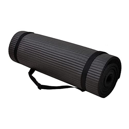 Fitvids All Purpose 1/2-Inch Extra Thick High Density Anti-Tear Exercise Yoga Mat and Knee Pad with Carrying Strap, Multiple Colors - color: Black