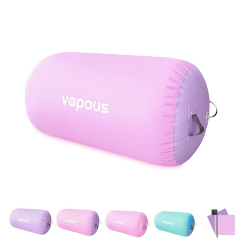 Vapaus Gymnastics Air Barrel Inflatable Tumbling Roller Mat Back Handspring Trainer Air Roller Tumbler Octagon Barrel Gymnastics Equipment for Tumble Track Cheerleading Yoga Training Durable AntiSlip Double Seal Without Pump - color: Pastel Pink/Purple, s