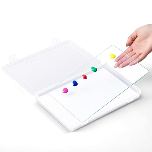 Nuanchu 1 Set Glass Oil Paint Palette, Airtight, 10.24 x 6.8 Inches, Clear | Handy Tempered Glass for Oil Painting, Moisture-proof lid Keep Paint Fresh, Portable Travel Outdoor, Leak-proof Airtight Seal - color: Clear, size: 10.2" x 6.8" x 1.2"