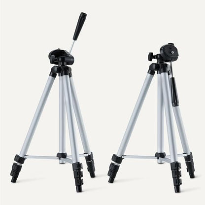 Amazon Basics 50" Lightweight Tripod for Camera and Phone with Travel Bag, Remote Control, Height Adjustable, 360-Degree Rotation, Aluminum, Silver - size: 50-in, style: Tripod with Remote & Phone Holder