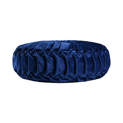 HIG Set of 2 Navy Velvet Decorative Round Pleated Throw Pillows - color: Navy