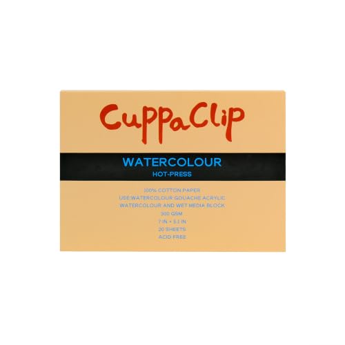 CuppaClip Watercolor Paper Block Pure Cotton Art Paper Pad 300GSM(140LB) Acid-Free 20 Sheets Watercolor Art Supplies (Hot Press, 7x5.1in) - color: Hot Press, size: 7x5.1in