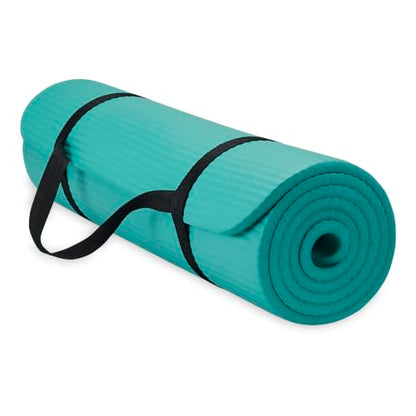 Gaiam Thick Yoga Mat, Exercise & Fitness Mat with Easy-Cinch Carrying Strap - color: Teal, size: 2/5" (10MM)