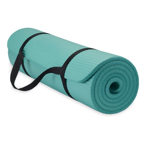 Gaiam Thick Yoga Mat, Exercise & Fitness Mat with Easy-Cinch Carrying Strap - color: Teal, size: 2/5" (10MM)