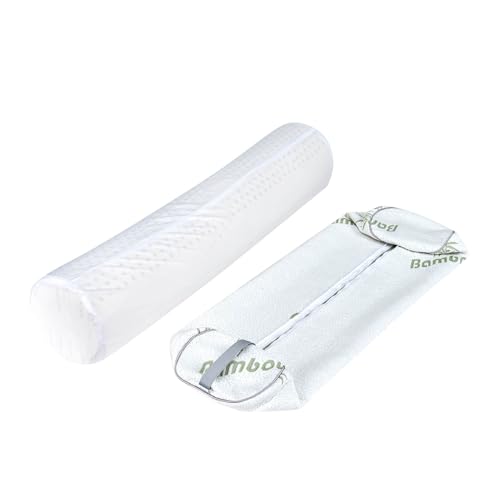 Kingnex Bolster Roll Pillow for Sleeping on Back or Side Under Knee to Relief Lower Back Pain Between Legs for Side Sleepers Latex Cylinder Pillow with Removable Cover 19x8