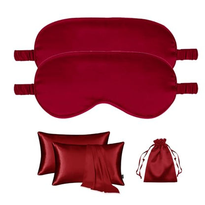 5Pcs Silky Sleep Mask Eye Masks Breathable Soft Satin Pillowcases Set for Sleeping Similar to Silk Pillowcase Travel Gift - color: Dark Red-queen Size