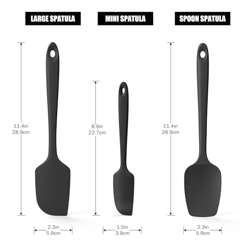 Doosu 600°F Heat Resistant Silicone Spatula Scrapers (Set of 3, Black) | Food Grade Kitchen Rubber Baking Cooking Tool Nonstick Utensil Set for Mixing, Scraping, Folding, Stirring, Serving - color: Black, size: Set of 3