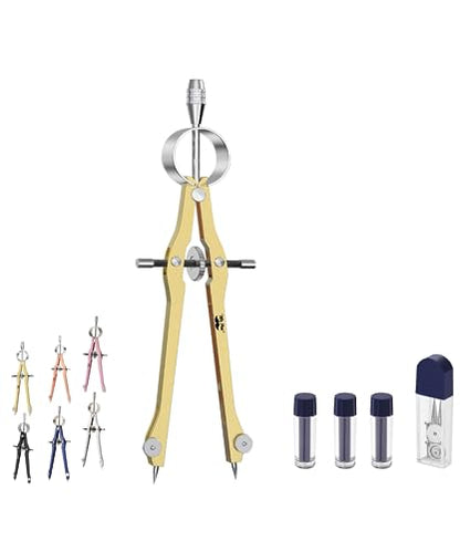 Mr. Pen- Professional Compass for Geometry, Extra Lead | Metal Compass Drawing Tool for Students, Drafting and Engineering, Technical Drawings, Circles and Geometry Projects - color: Gold