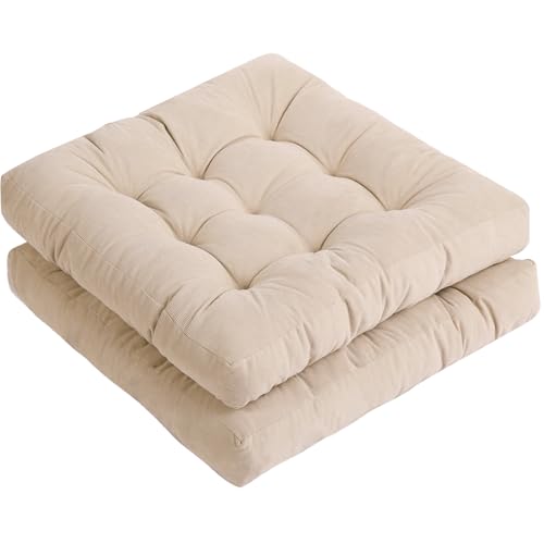 Tiita 22 Inch Square Floor Cushions, Floor Pillow for Sitting, Beige | Thick Tufted Indoor Outdoor Seat Cushions for Adults, Yoga, Meditation, Living Room and Balcony - color: Square|beige, size: 2 Count (Pack of 1)