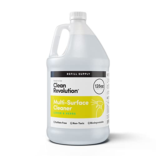 Clean Revolution Multi Surface Cleaner Refill Supply, Non-Toxic, Eco-Friendly & Plant-Based, Ready to Use, Lemon & Herbs, 128 Fl Oz (1 Gallon) - size: 128 Fl Oz (Pack of 1)