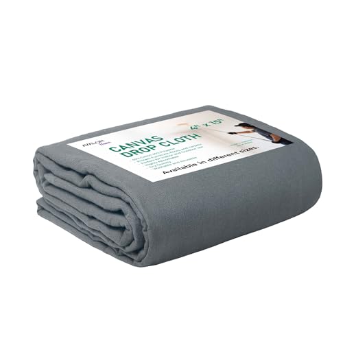 Canvas Drop Cloth for Painting 4x15 feet Pack of 1-8oz Painters Drop Cloths for Painting - All Purpose Canvas Tarps for Floor & Furniture Protection - Recycled Cotton Fabric - color: Gray, size: 4x15 Ft - 1 pc