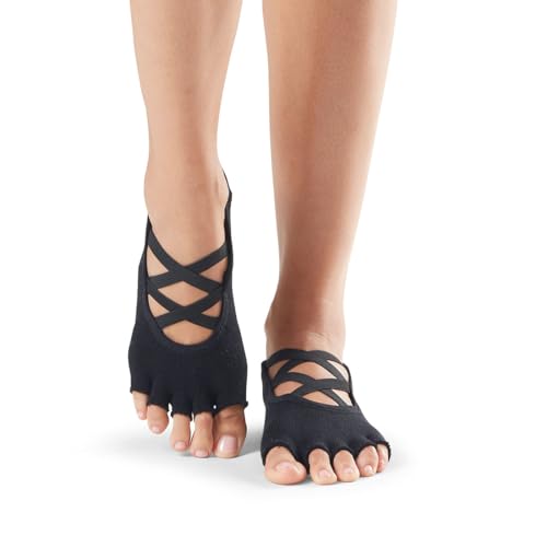 toesox Bellarina Grip Socks for Women, Half-Toe - color: Black & Nude, size: Medium