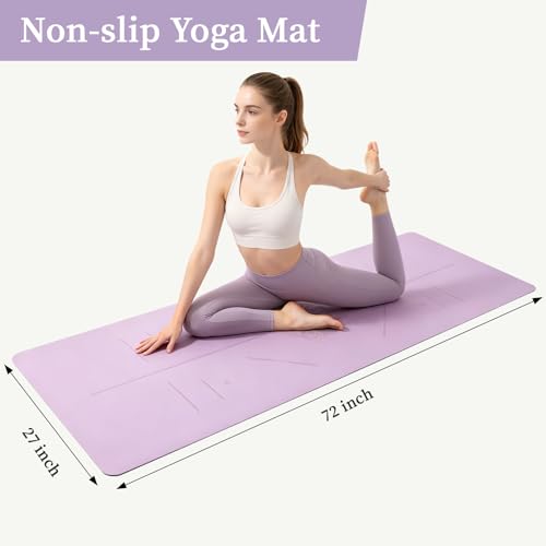 U&M Professional Non Slip PU Yoga Mat with Carrying Strap & Alignment Line, 72"x27" Extra Wide 0.2" Thick Exercise Mat for Home Gym | Sweatproof High Density | Anti-tear | Textured Surface | Natural Rubber Bottom Workout Mat for Women & Men Yoga Pilates F