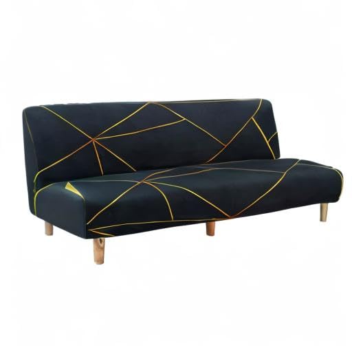 MIFXIN Armless Sofa Cover Futon Slipcover Stretch Spandex Washable Folding Sofa Bed Non-Armrest Couch Furniture Protector Sofa Slip Cover Without Armrests (Green Gold Strip) - color: Green+gold Strip