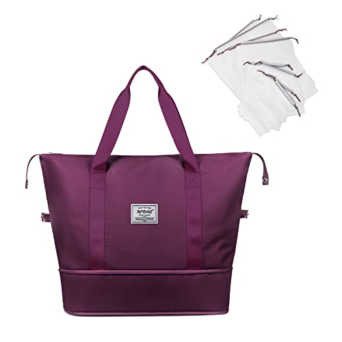 NPBAG Women Travel Duffel, Multi Functional Large Expandable Weekender Carry-on Tote, Gym Workout Overnight Bag, Mommy Hospital Bag for Labor and Delivery - color: Basic-Purple, style: Basic Version