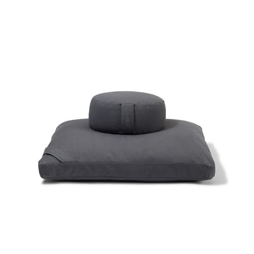 renoo Meditation Cushion Set - Zafu Meditation Pillow and Zabuton Floor Cushion - Adjustable Organic Buckwheat and Cotton Fill - GOTS Certified Cotton Washable Covers - 30x30x10 - Multiple Colors - color: Slate