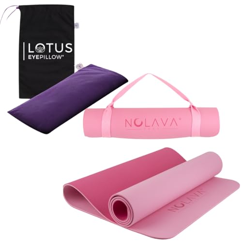Pink Yoga Mat Bundle – Thick TPE Yoga Mat with Yoga Carry Stretch Strap & Lavender Weighted Eye Pillow – Lightweight, Sustainable & Biodegradable Yoga Kit for Relaxation, Meditation & Savasana