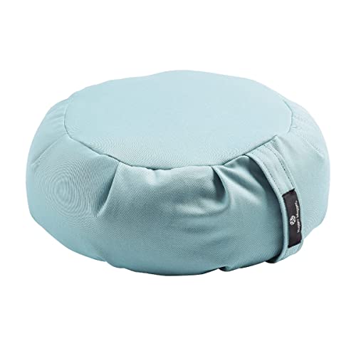 Hugger Mugger Zafu Meditation Cushion - Support in Cross-Legged Sitting, Buckwheat Filled, Durable Fabric, Convenient Handle, Handmade in USA - color: Rain