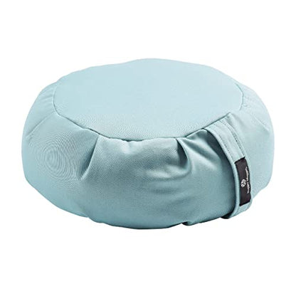 Hugger Mugger Zafu Meditation Cushion - Support in Cross-Legged Sitting, Buckwheat Filled, Durable Fabric, Convenient Handle, Handmade in USA - color: Rain